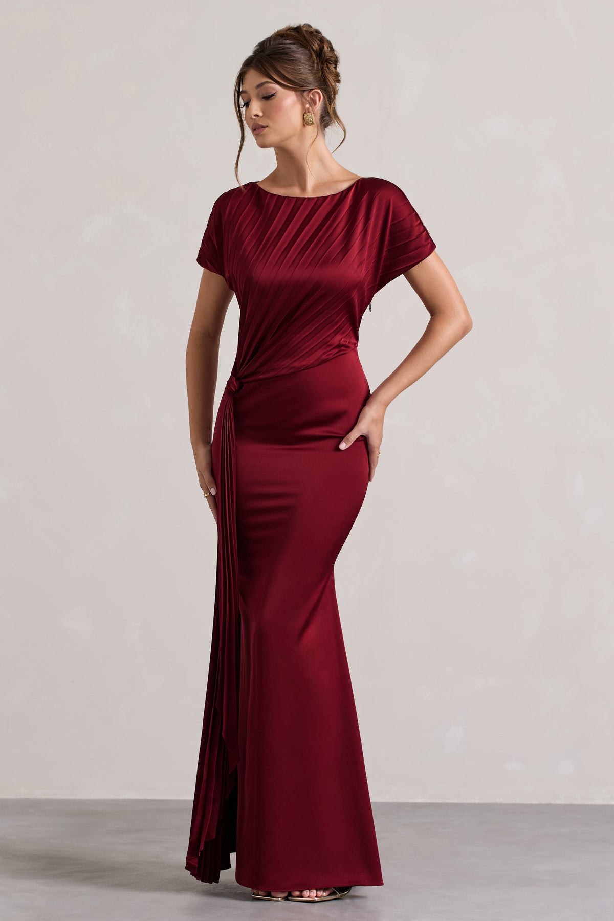Pietra | Berry High-Neck Long Sleeve Knot Maxi Dress