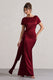 Ambrosia | Berry Satin Pleated Maxi Dress With Drape - Club L London - USA
