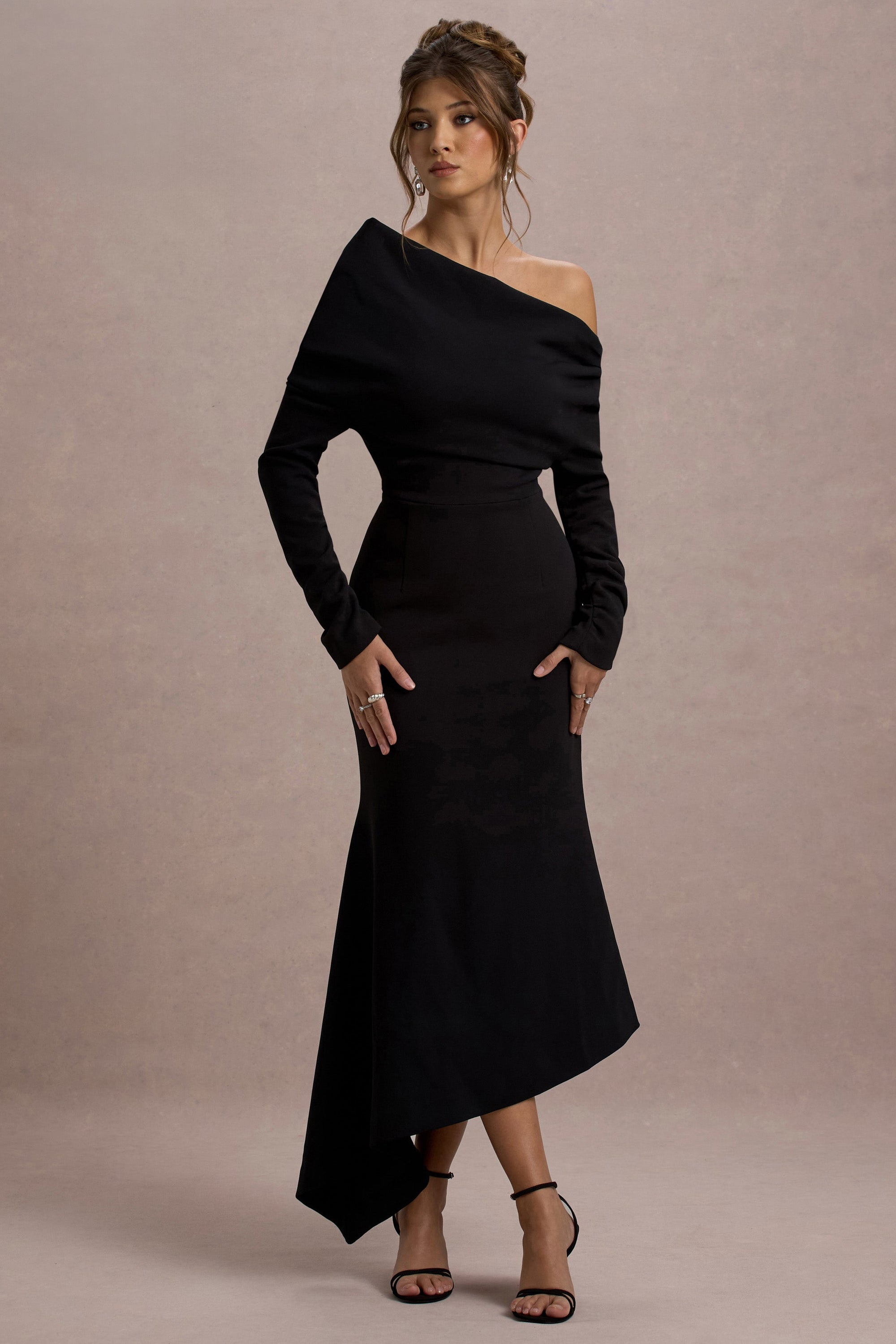Lou | Black One-Shoulder Asymmetric Maxi Dress - Club L London - USA