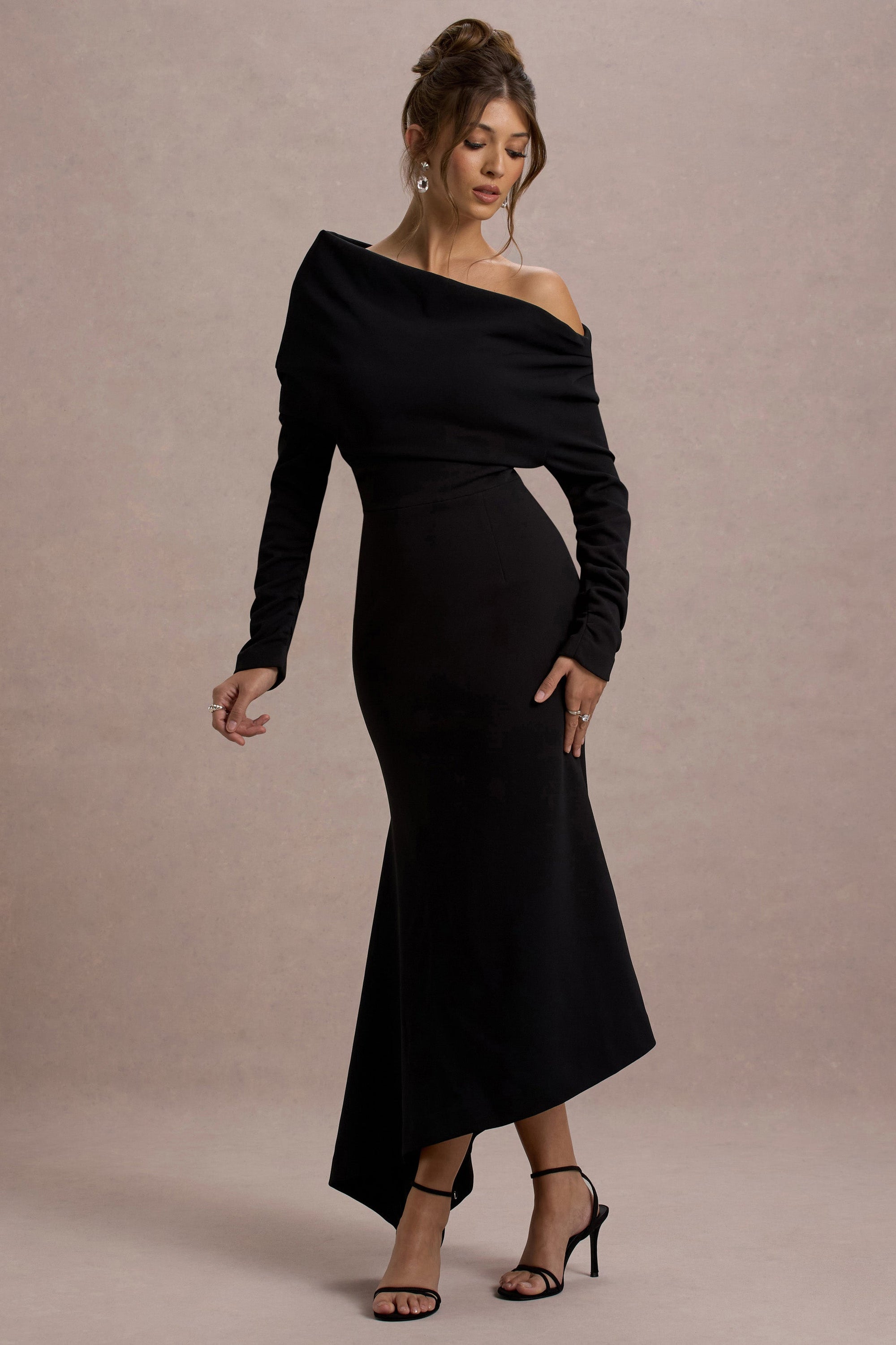 Lou | Black One-Shoulder Asymmetric Maxi Dress - Club L London - USA