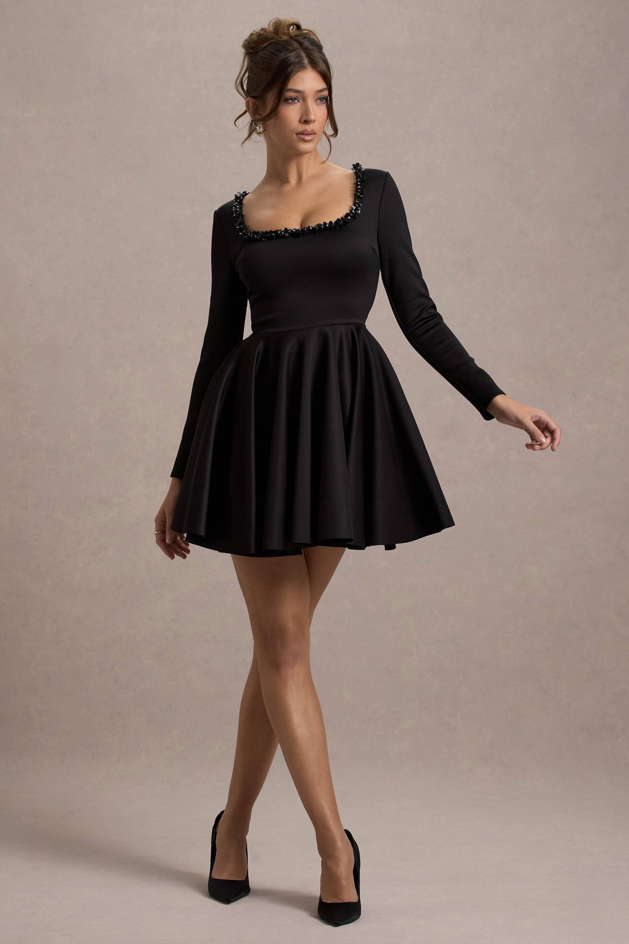 black long sleeve square neck mini dress Amazon.com: QINSEN Women's Long Sleeve Square Neck Mini Dress High Waist Party Club Outfit Black S : Clothing, Shoes & Jewelry