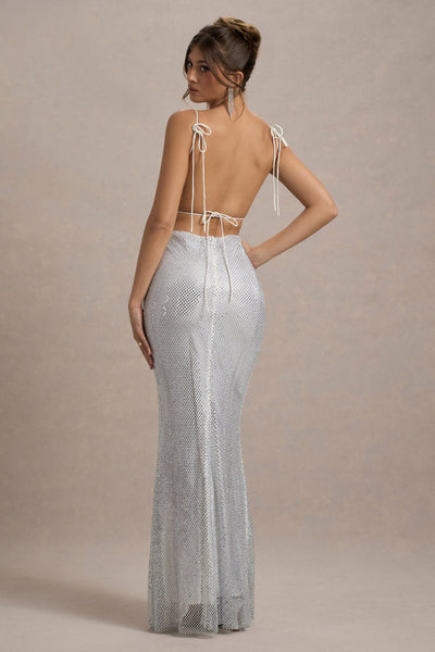 petite silver maxi dress Adoria Sequin Cut Out Maxi Dress - Silver