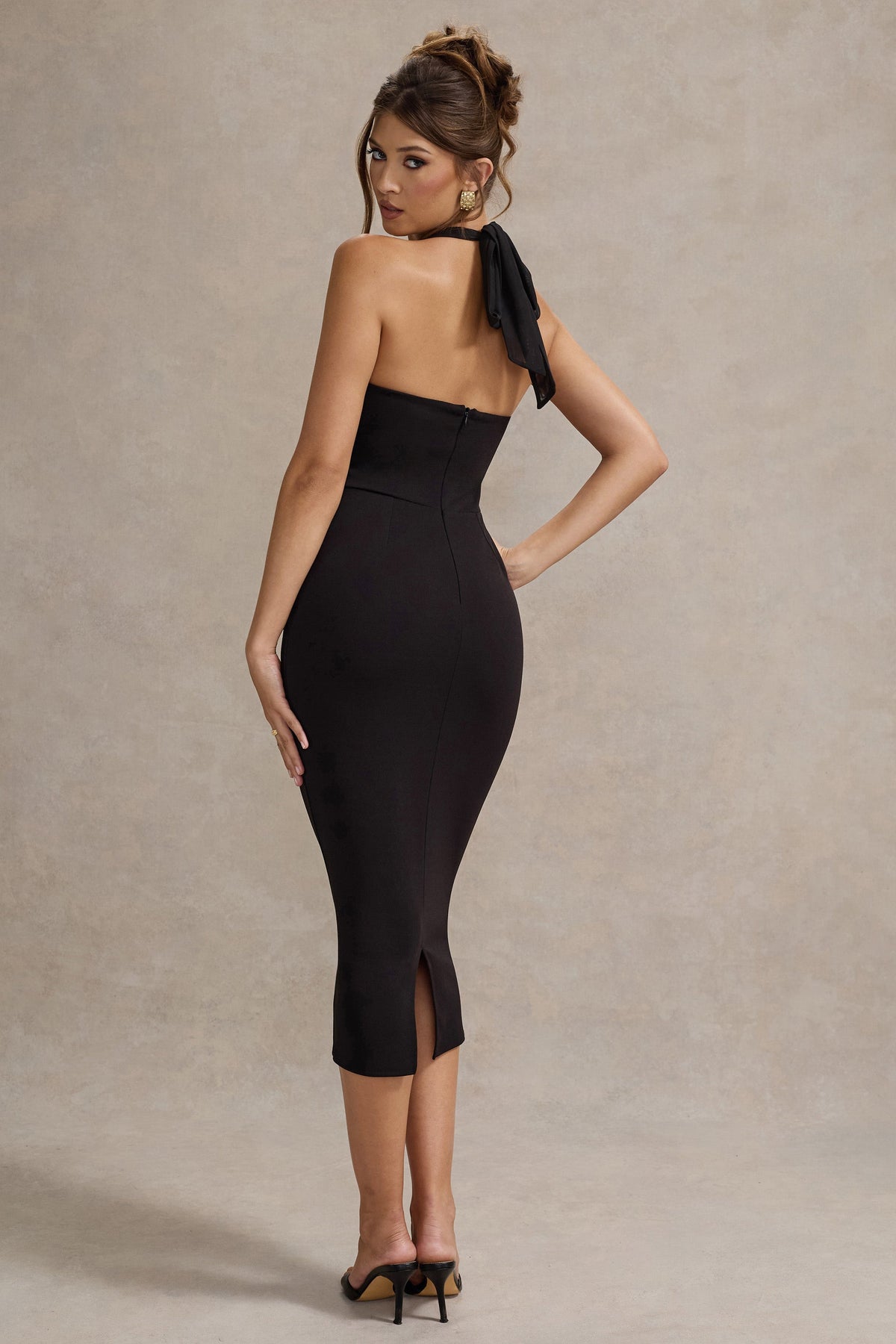 Nerissa | Black Halter-Neck Midi Dress