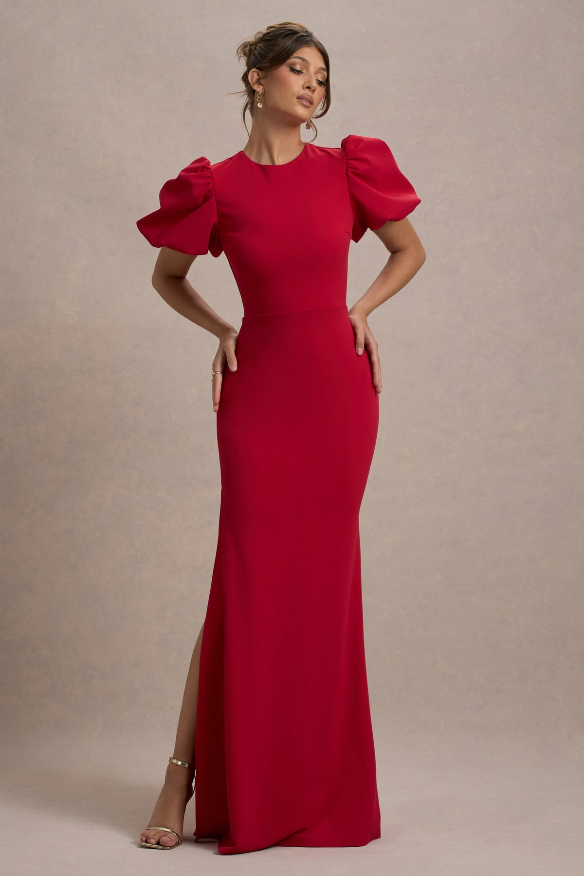 Love Letters Red Puff-Sleeve Maxi Dress Club L London - USA Love Letters Red Puff-Sleeve Maxi Dress Club L London - USA