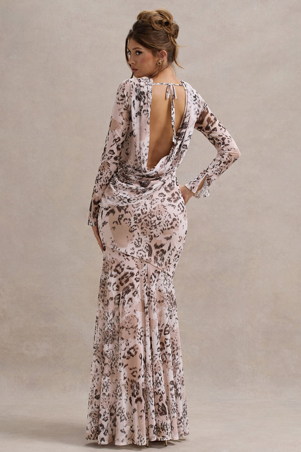Tigerlily Leopard Print Mesh Long-Sleeve Open-Back Maxi Dress – Club L  London