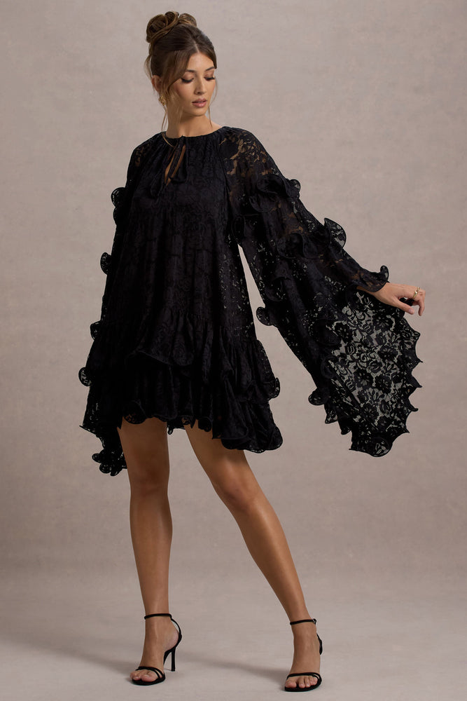 Arlington Black Lace Cape-Sleeve Mini Dress – Club L London - USA