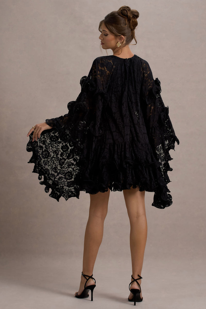 Arlington Black Lace CapeSleeve Mini Dress Club L London USA