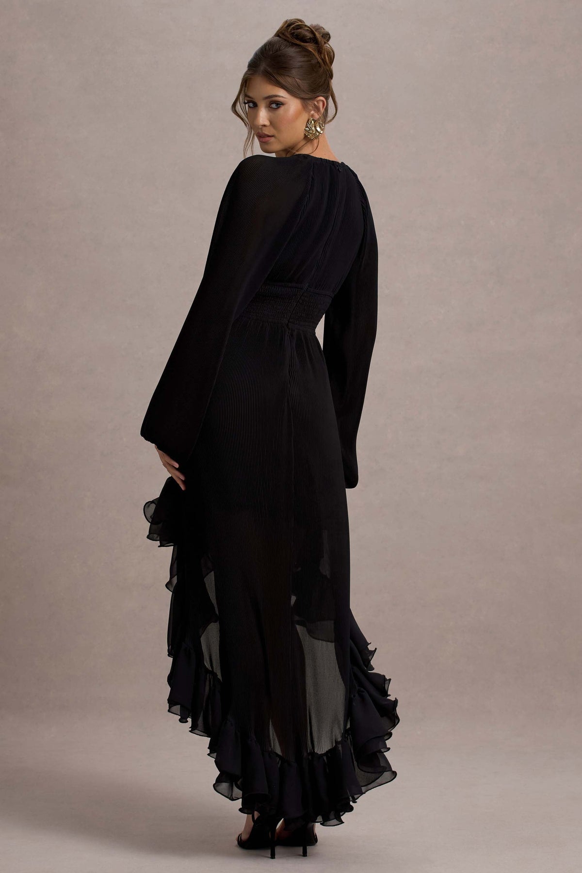 Namir | Black High-Low Chiffon Maxi Dress