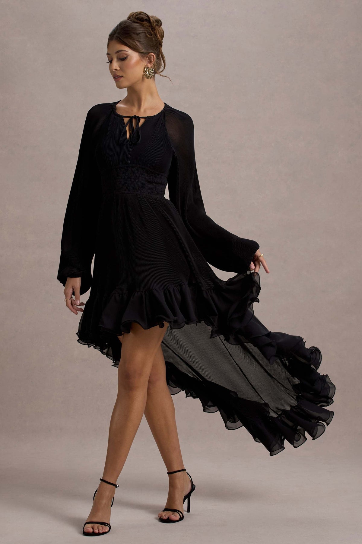 Namir | Black High-Low Chiffon Maxi Dress