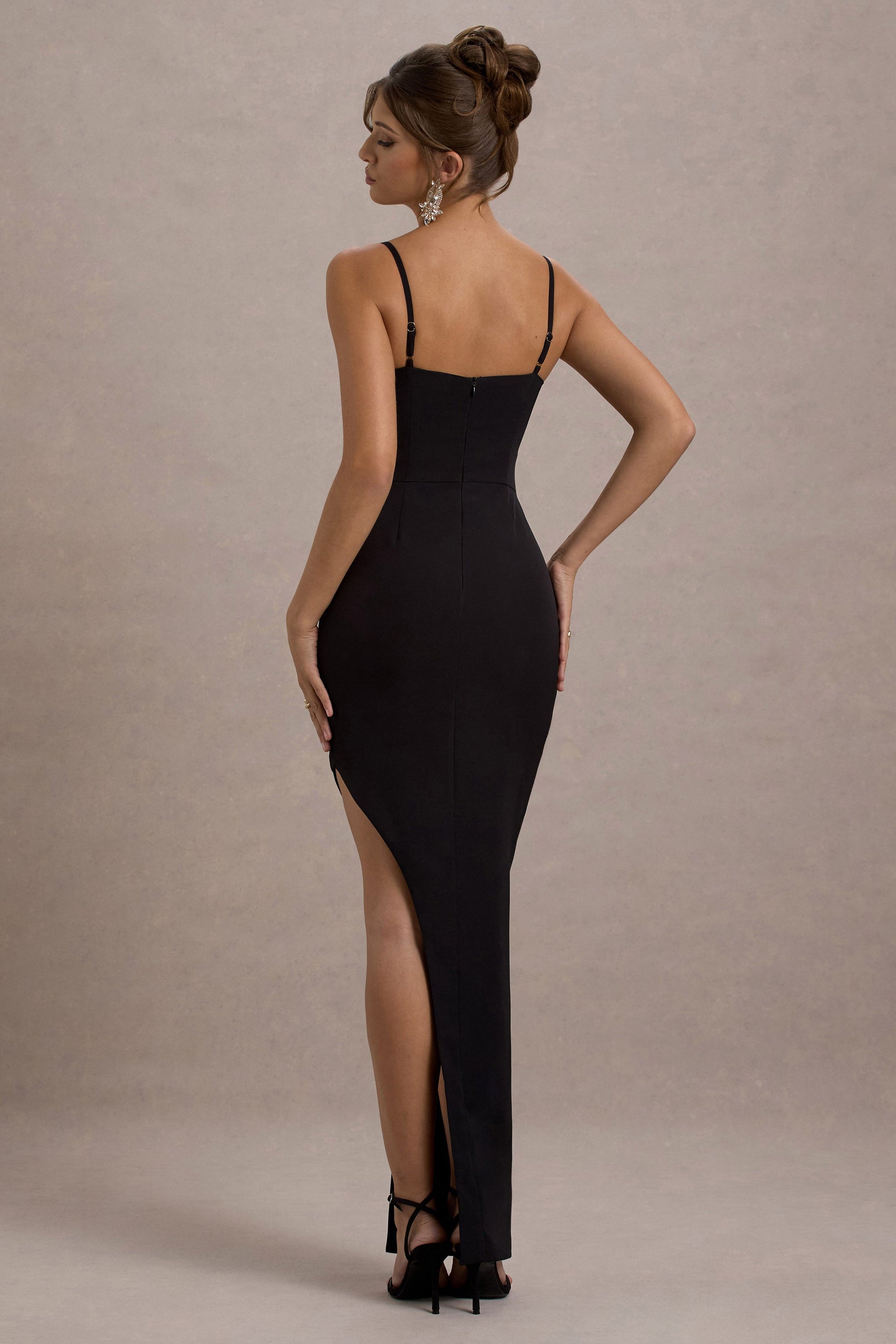 Ignacia | Black Asymmetric Maxi Dress With Embellished Sequin Detail - Club L London - USA