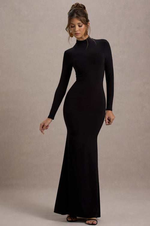 Tova | Black High-Neck Long-Sleeve Maxi Dress - Club L London - USA
