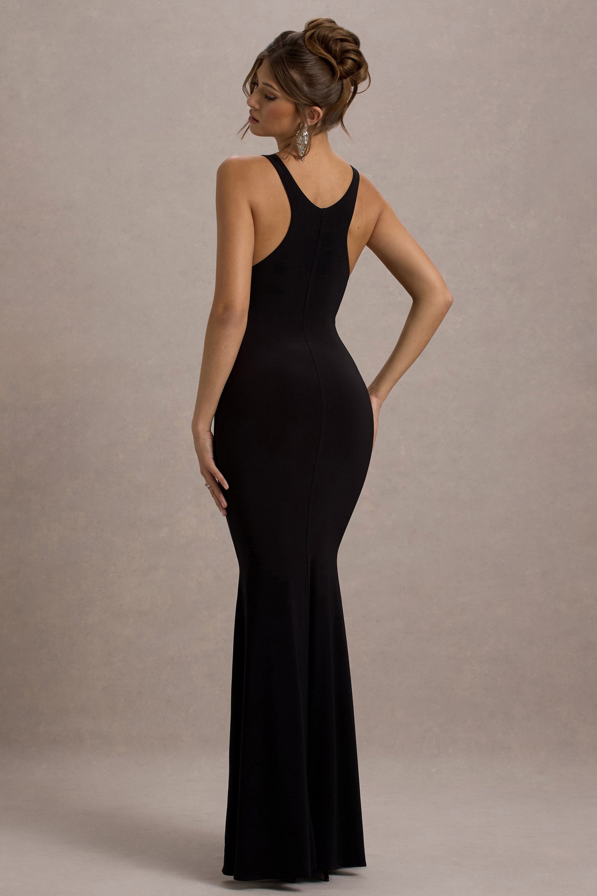 Odelle | Black Boat-Neck Racer-Back Maxi Dress - Club L London - USA