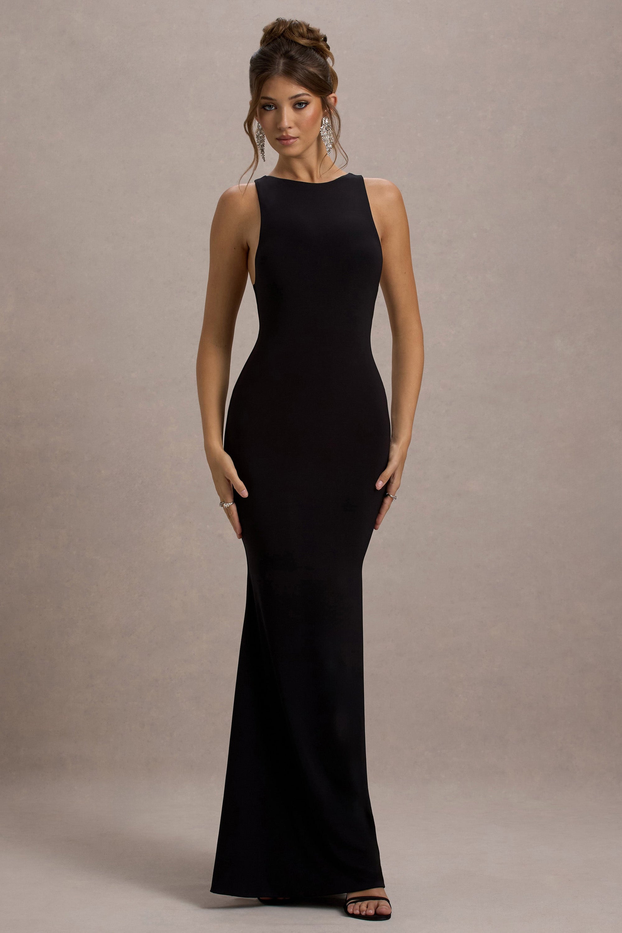 Odelle | Black Boat-Neck Racer-Back Maxi Dress – Club L London