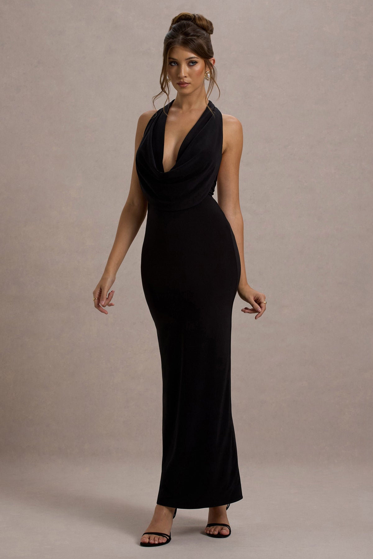 Edessa | Black Plunge-Neck Maxi Dress