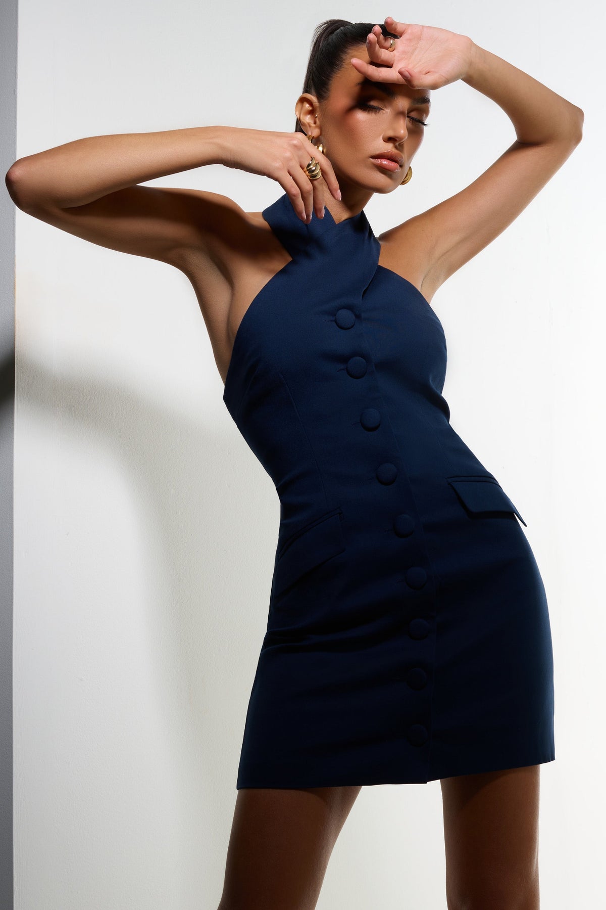 Club L London Dani Halter Neck Tailored Bodycon Mini Dress