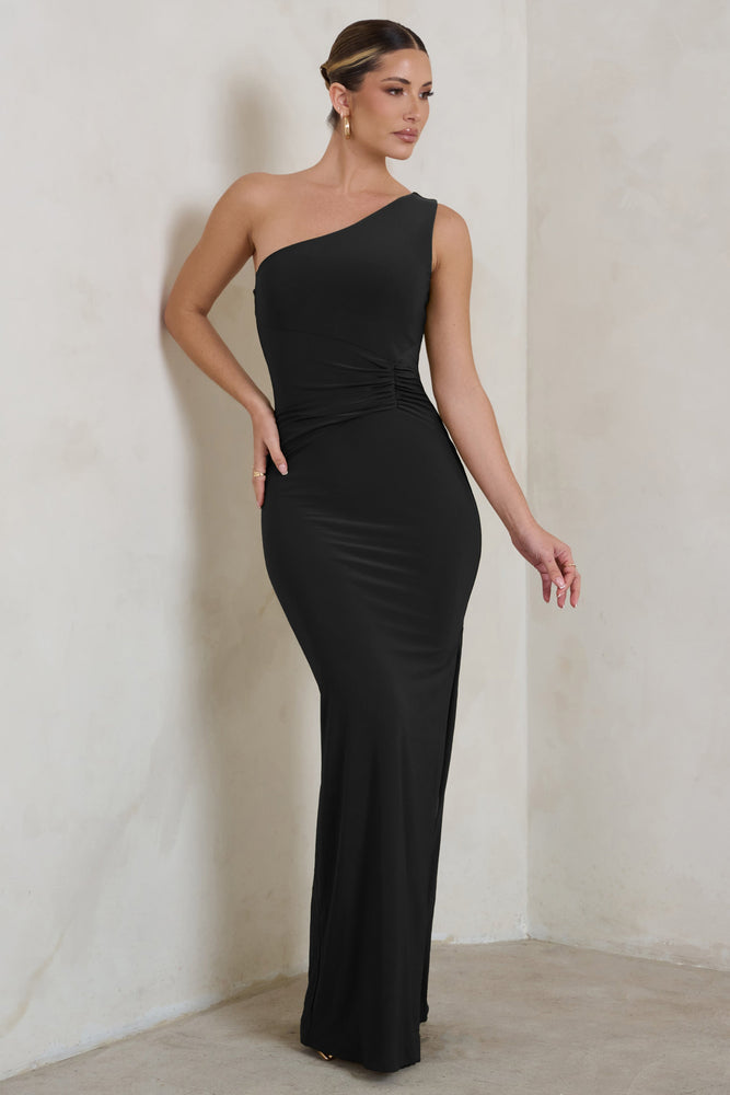 High Slit One Shoulder Maxi Dress (Black)- FINAL SALE – Lilly's Kloset