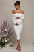 Patiently Waiting | White Maternity Ruched Mesh Bardot Midi Dress