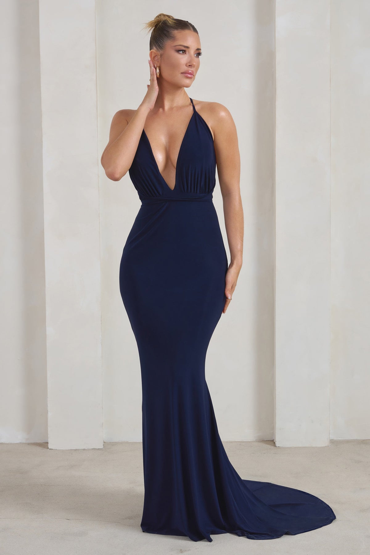Starlet Navy Plunge Maxi Dress With Multiway Straps – Club L London - USA