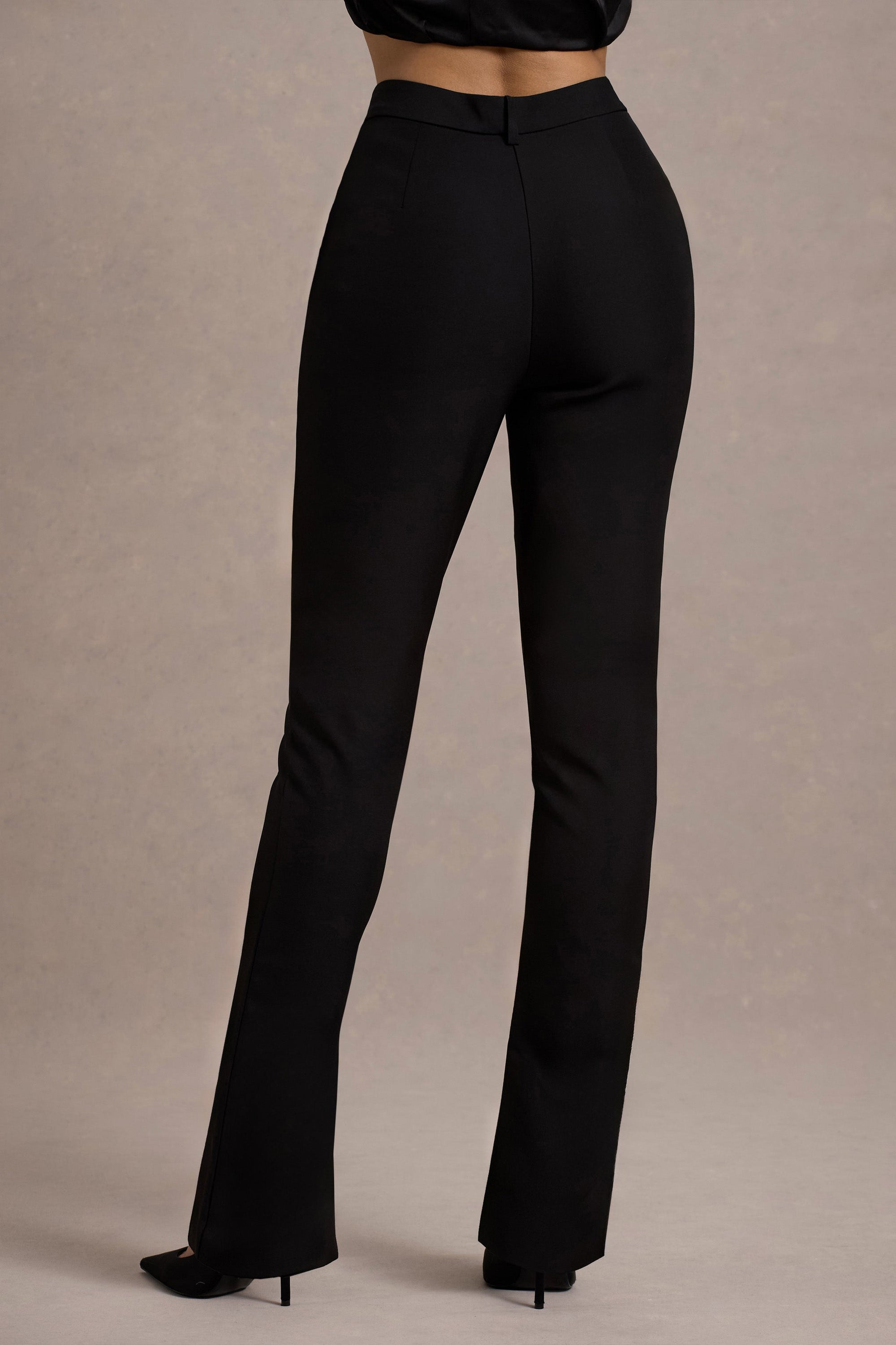 Wonder Woman | Black High Waist Tailored Trousers With Hem Split - Club L London - USA