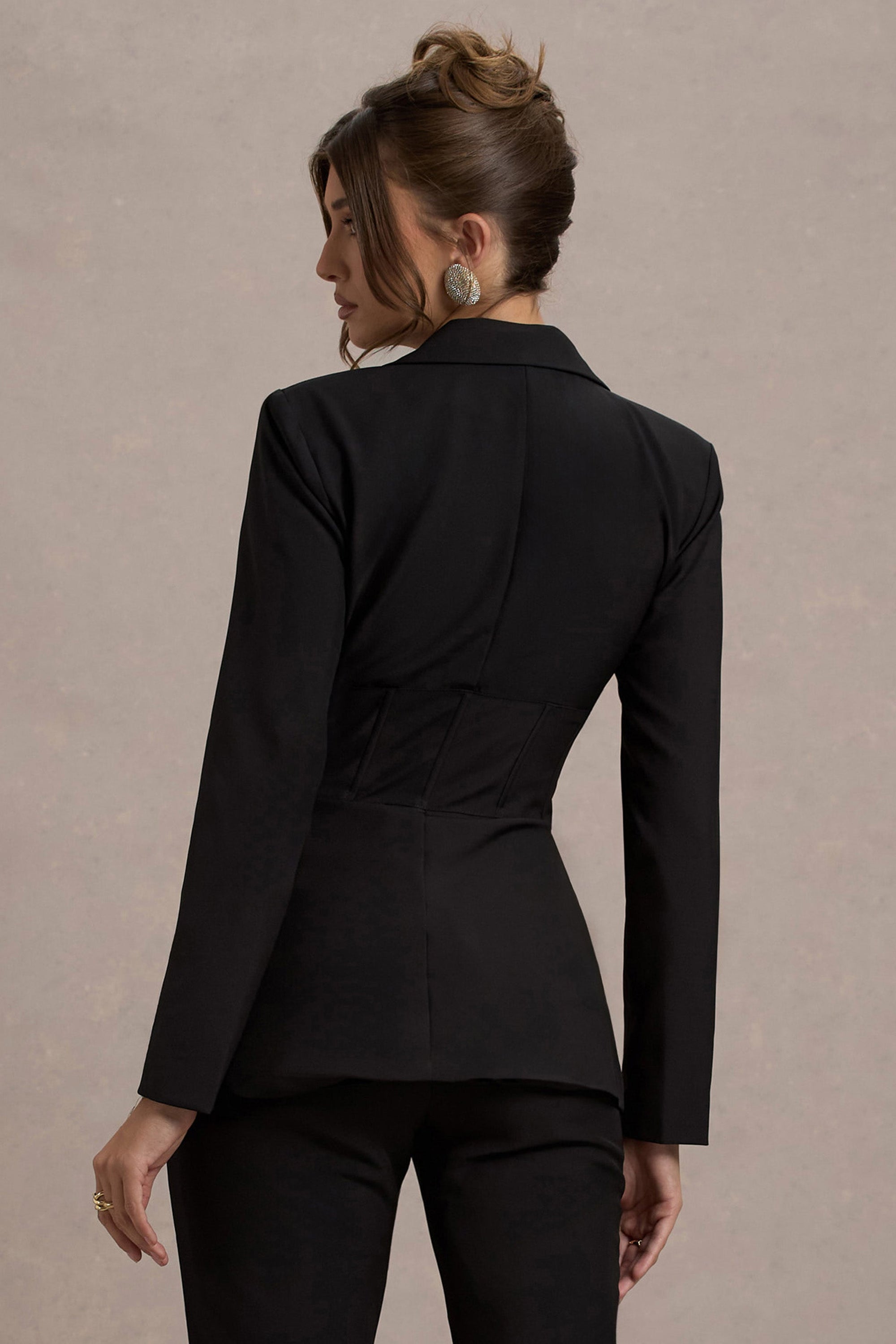 Unbeaten | Black Plunge Corset Waist Blazer - Club L London - USA