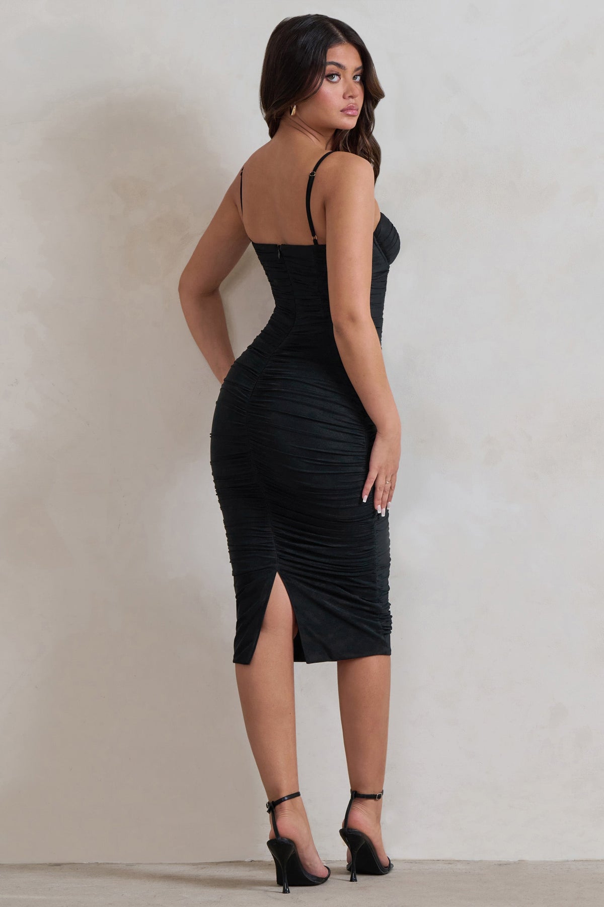 Black Corset Dress - Mesh Midi Dress - Bodycon Dress