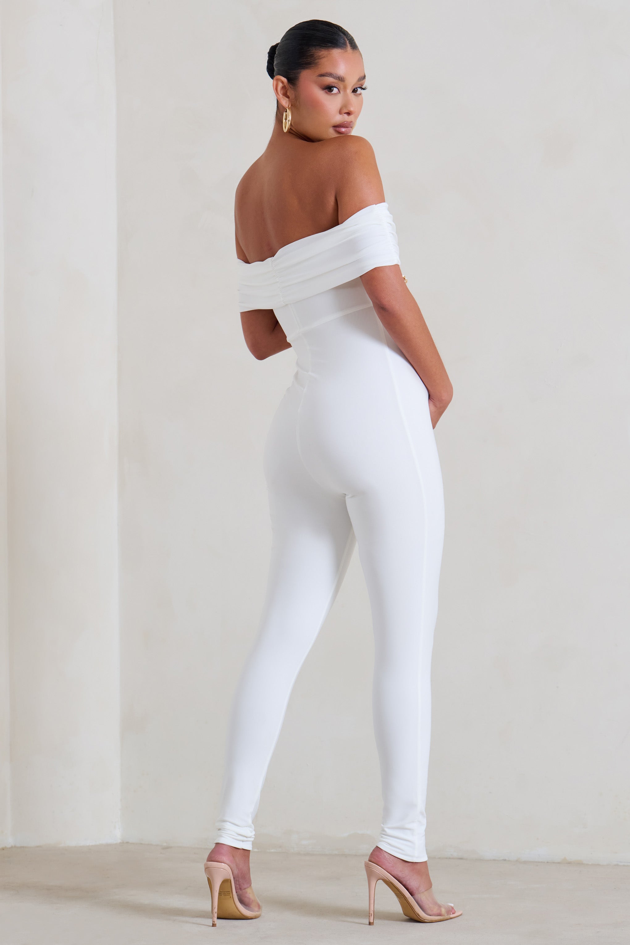 Carefully Crafted White Maternity Bardot Fitted Jumpsuit Jumpsuits