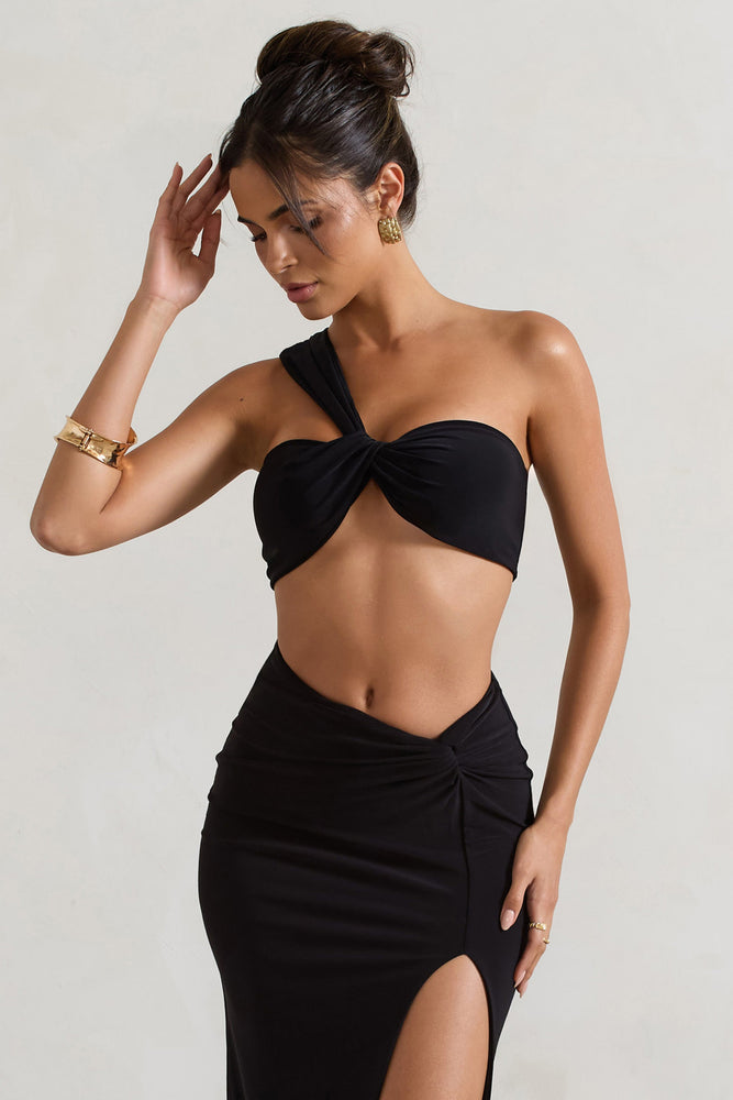 Open Heart Black Knot One Shoulder Bralette – Club L London