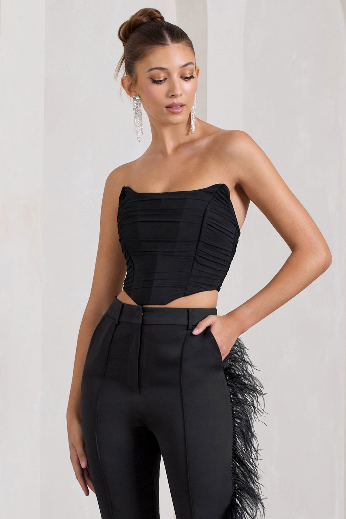 Obsessed Black Bandeau Mesh Corset Style Crop Top – Club L London - USA
