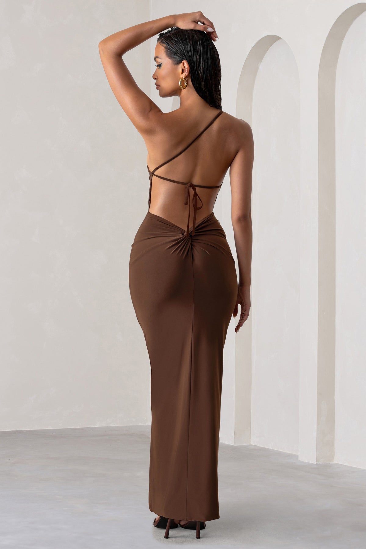 Dressing Up Chocolate Brown One Shoulder Maxi Dress With Open Back D – Club  L London - USA