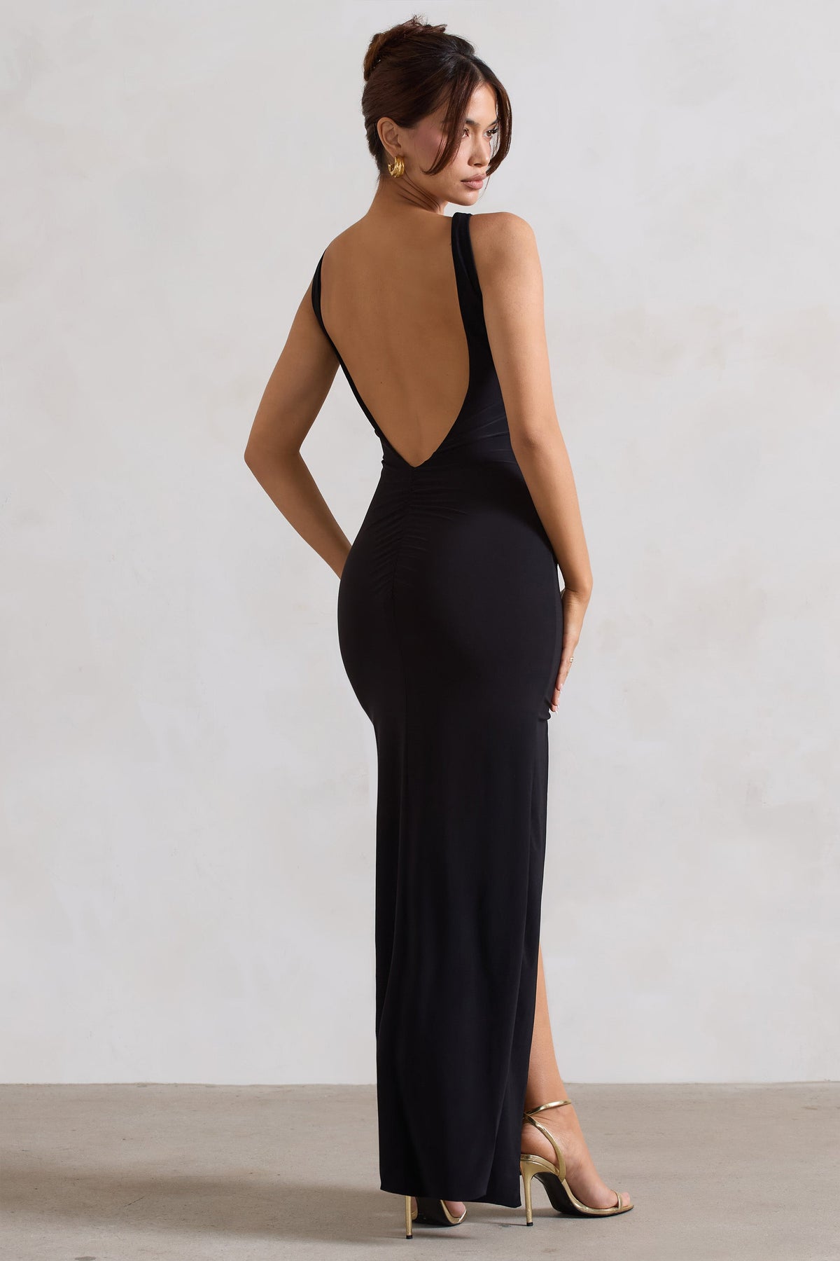 Kate Black Square Neck Maxi Dress with Plunge Back and Side Thigh Sp Club L London - USA Kate Black Square Neck Maxi Dress with Plunge Back and Side Thigh Sp Club L London - USA