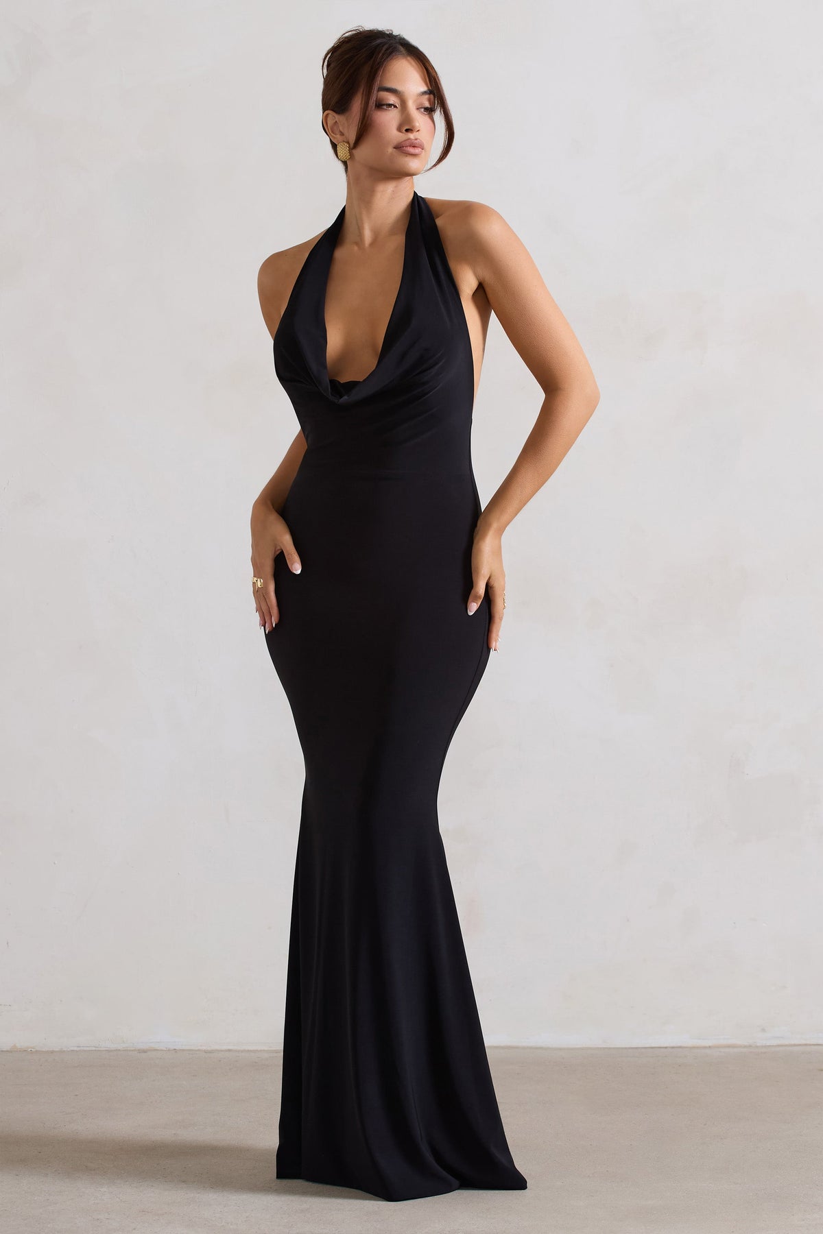 Milani Black Backless Cowl Neck Fishtail Maxi Dress – Club L London - USA