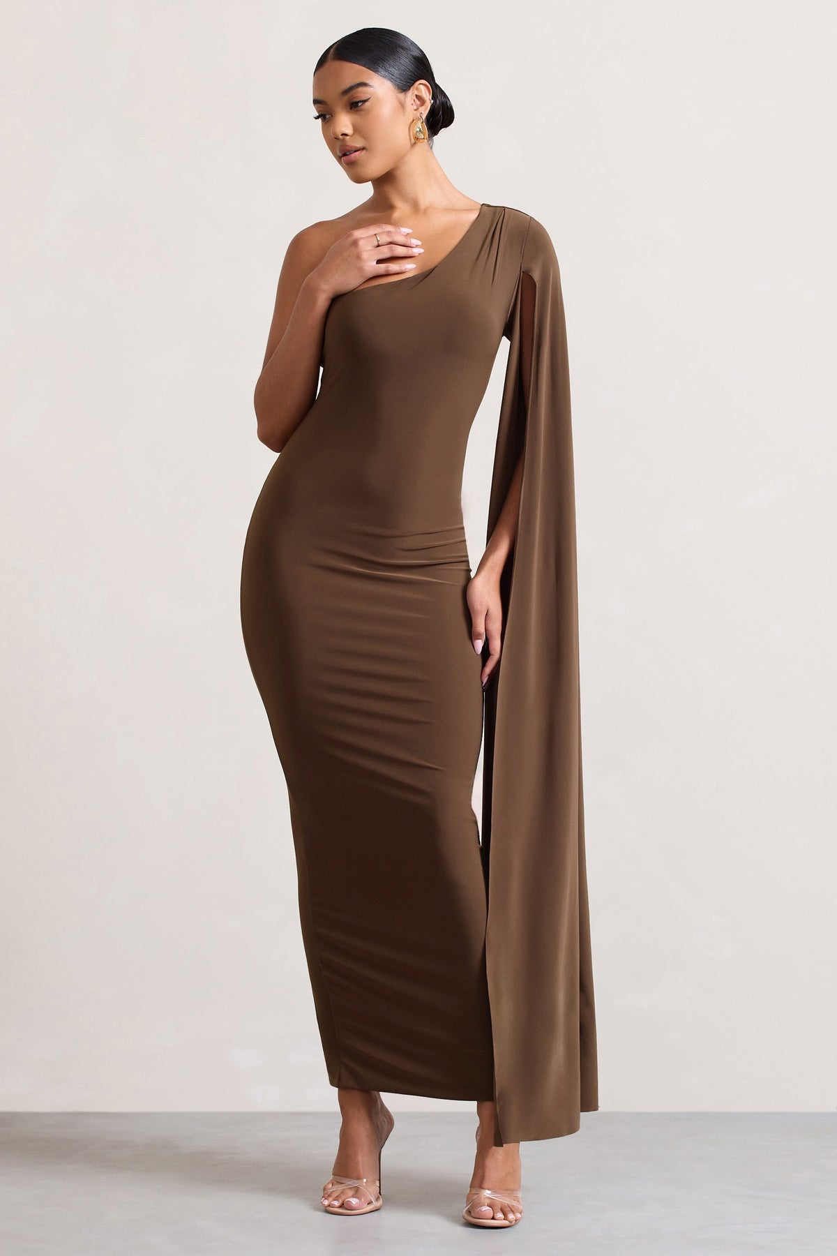 One Shoulder Cape Sleeve Gown