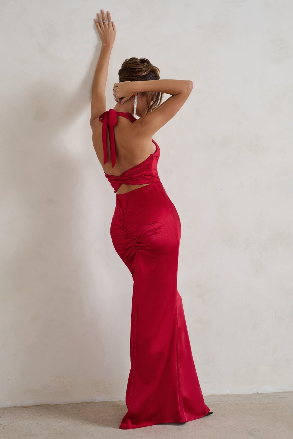 Forever Feature Berry Red High Neck Wrap Maxi Dress – Club L 