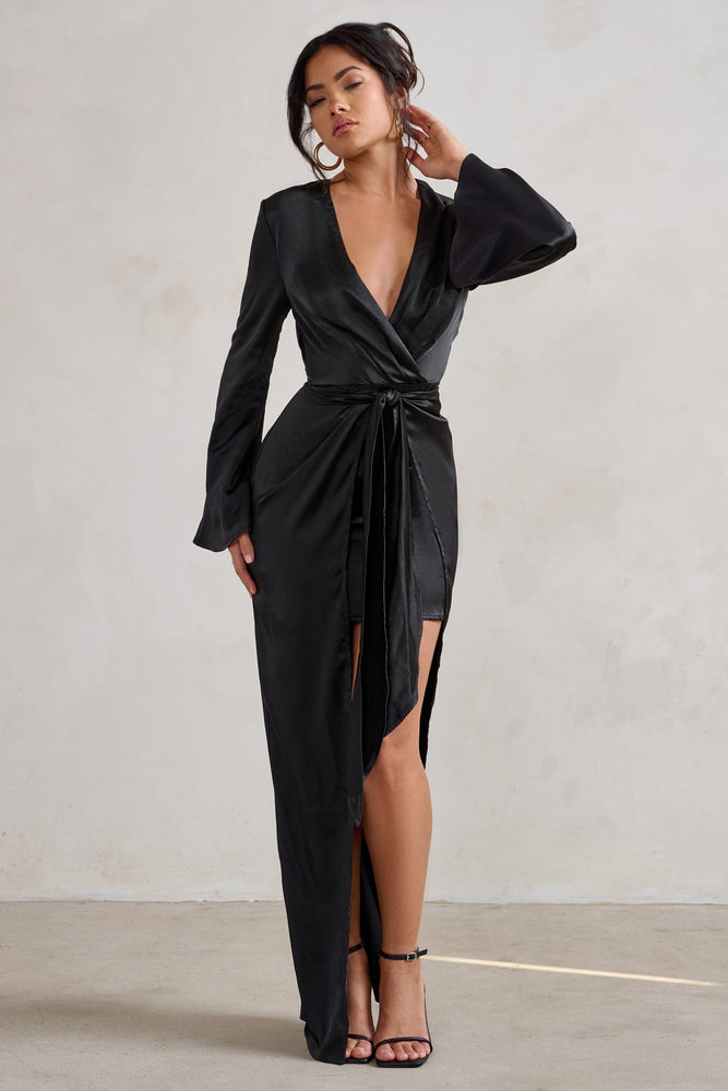 Patricia Black Extreme Plunge Long Sleeve Maxi Dress With Tie Detail – Club  L London