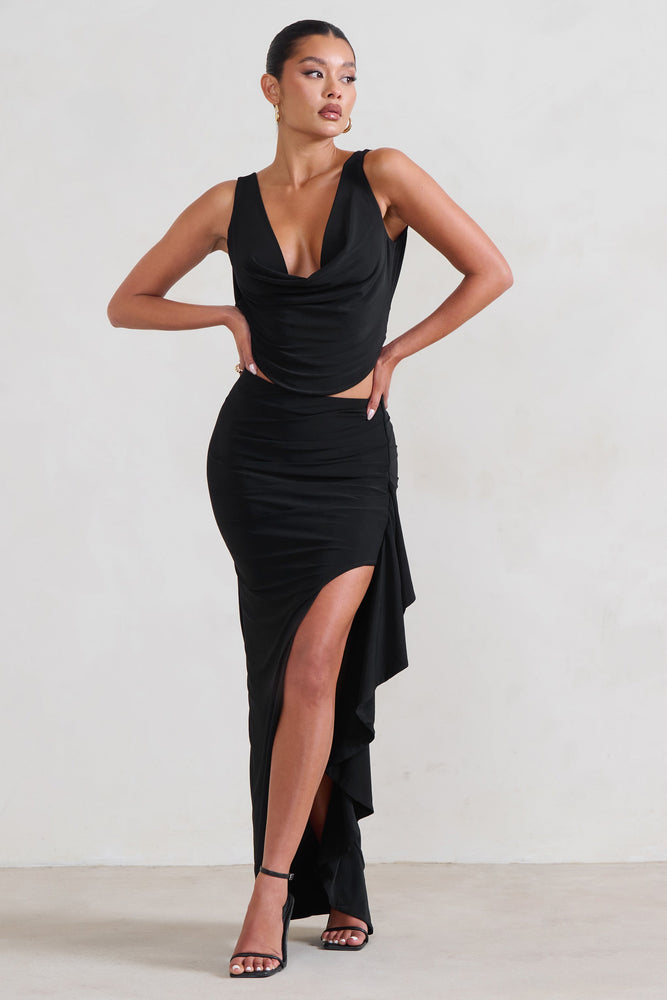 【新品】L'Appartement Boucle Slit Long Skirt La Belle Black Ruffle Maxi Skirt With Thigh Split – Club L
