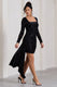 Crimson Cut | Black Velvet Floral Long-Sleeved Ruffled Bodycon Mini Dress - Club L London - USA