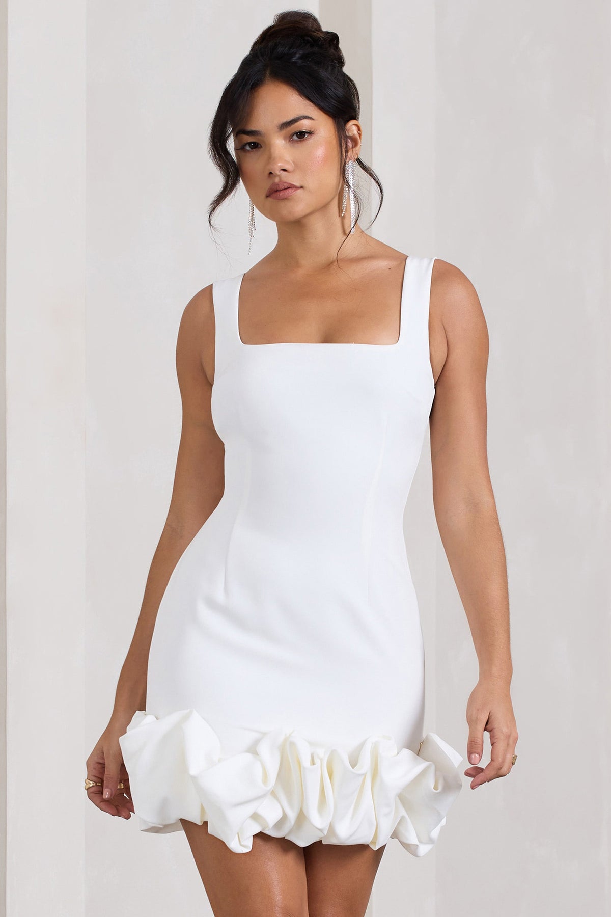 Lucy White Strappy Mini Dress With Ruffle Trim – Club L London - USA