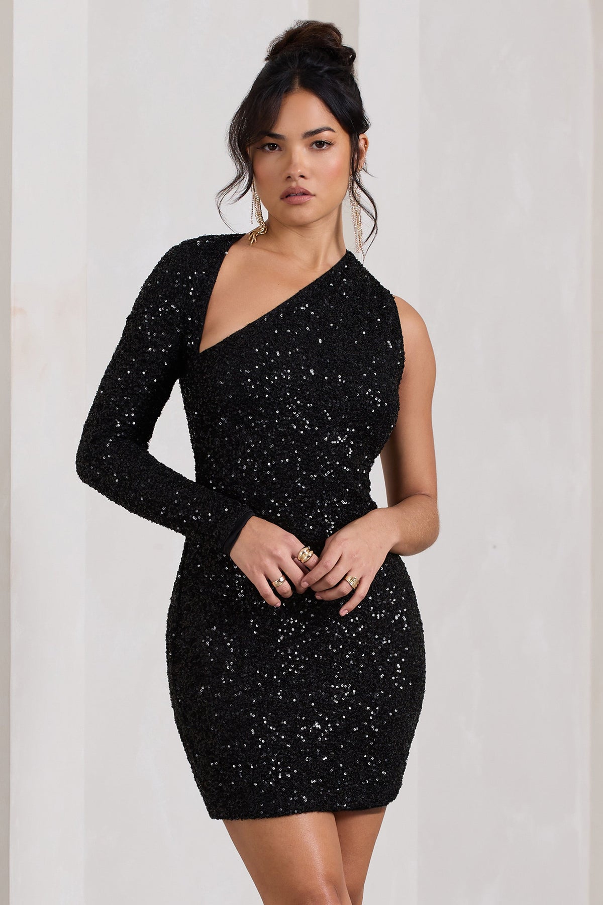 Siren | Black Sequin One Shoulder Bodycon Mini Dress