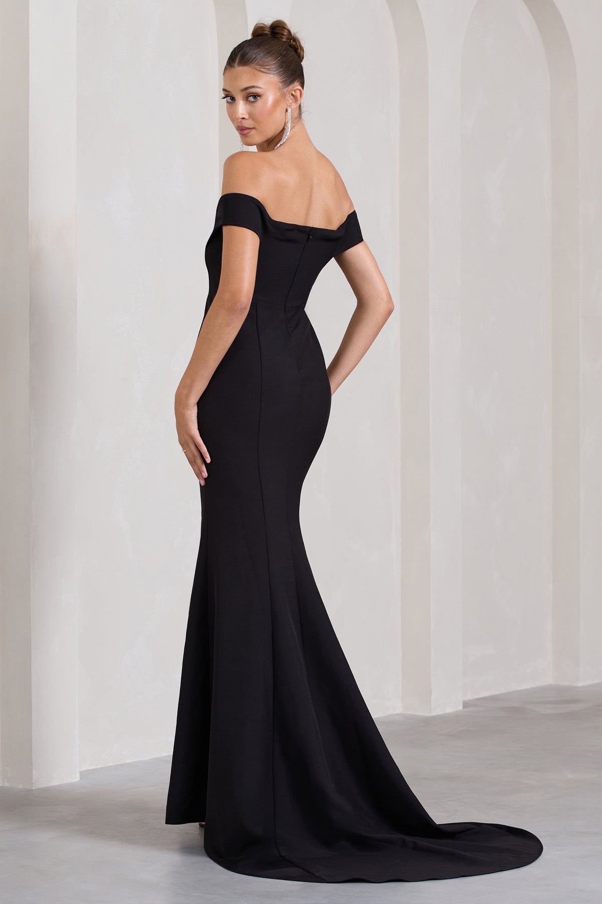 Karma Black Bardot Split Fishtail Maxi Dress Club L London - USA Karma Black Bardot Split Fishtail Maxi Dress Club L London - USA