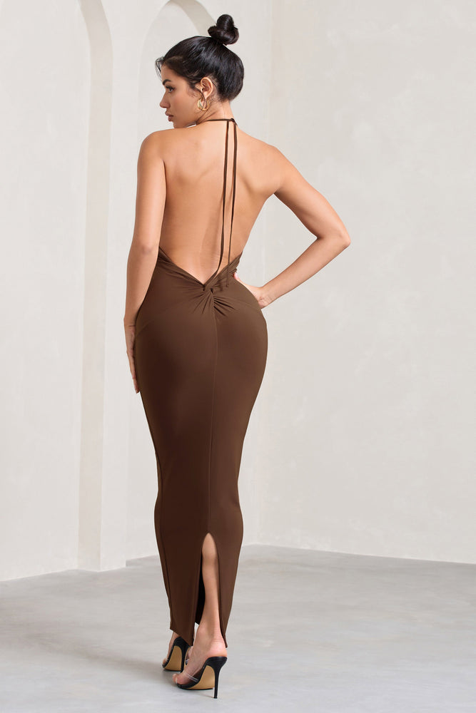◆Loulouseoul◆ Nylon Halter Neck Dress Khaki Brown Nylon Halter Neck Dress (Khaki Brown) - LOULOUSEOUL