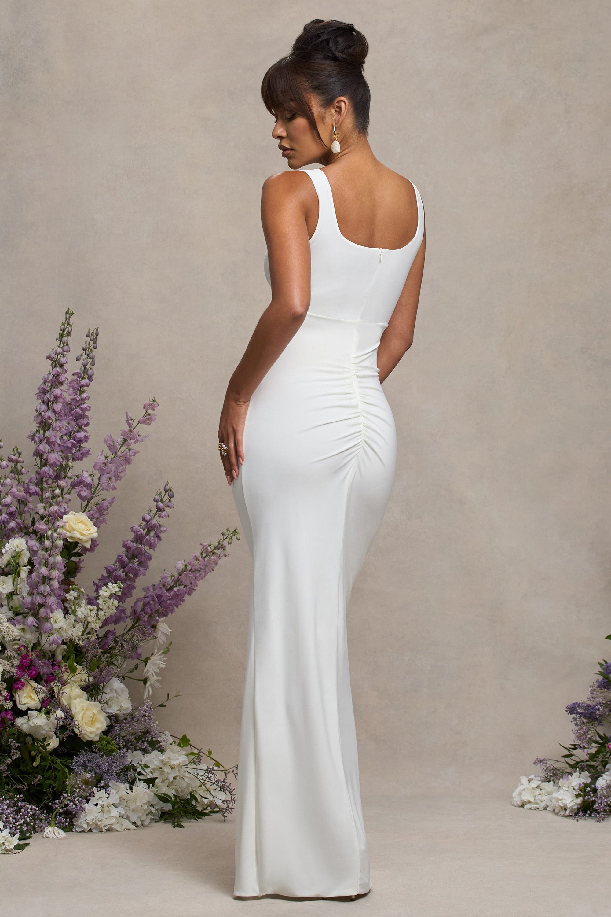 Avril | White Square Neck Maternity Maxi Dress with Split - Club L London - USA