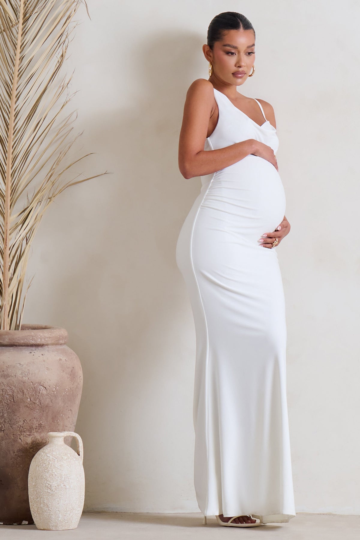 W544, White Trail Lycra Body Fit Maternity Gown, Size (All) – Style Icon  www.