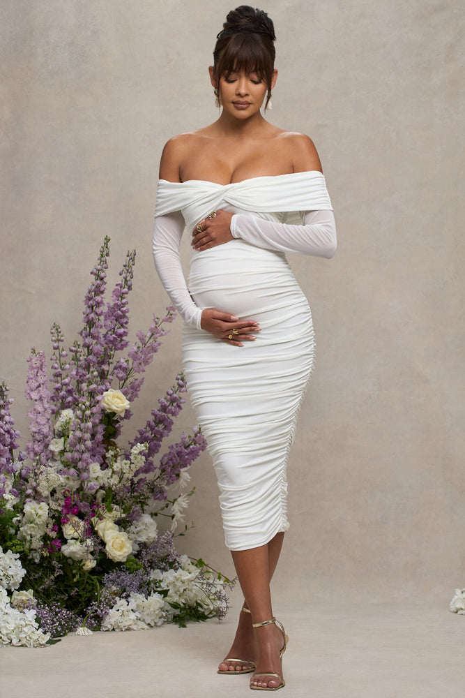 slim fit dress slacks Neva | White Bardot Twist Maternity Midi Dress
