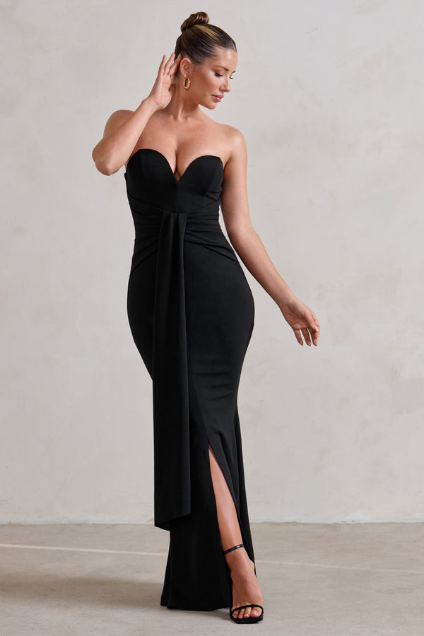 Carrie Black Sweetheart Neckline Maxi Dress With Statement Tie