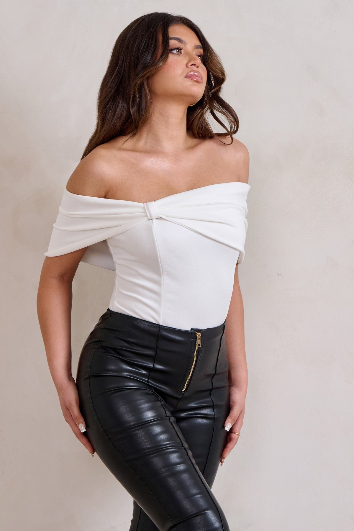 White long sleeve bardot bodysuit Clearance