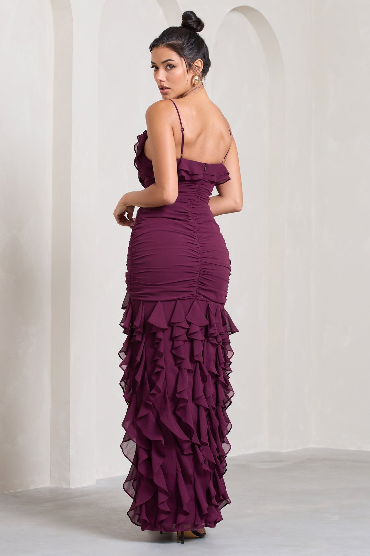 Burgundy Short Ruched Dress - Ruched Slit Mini Dress