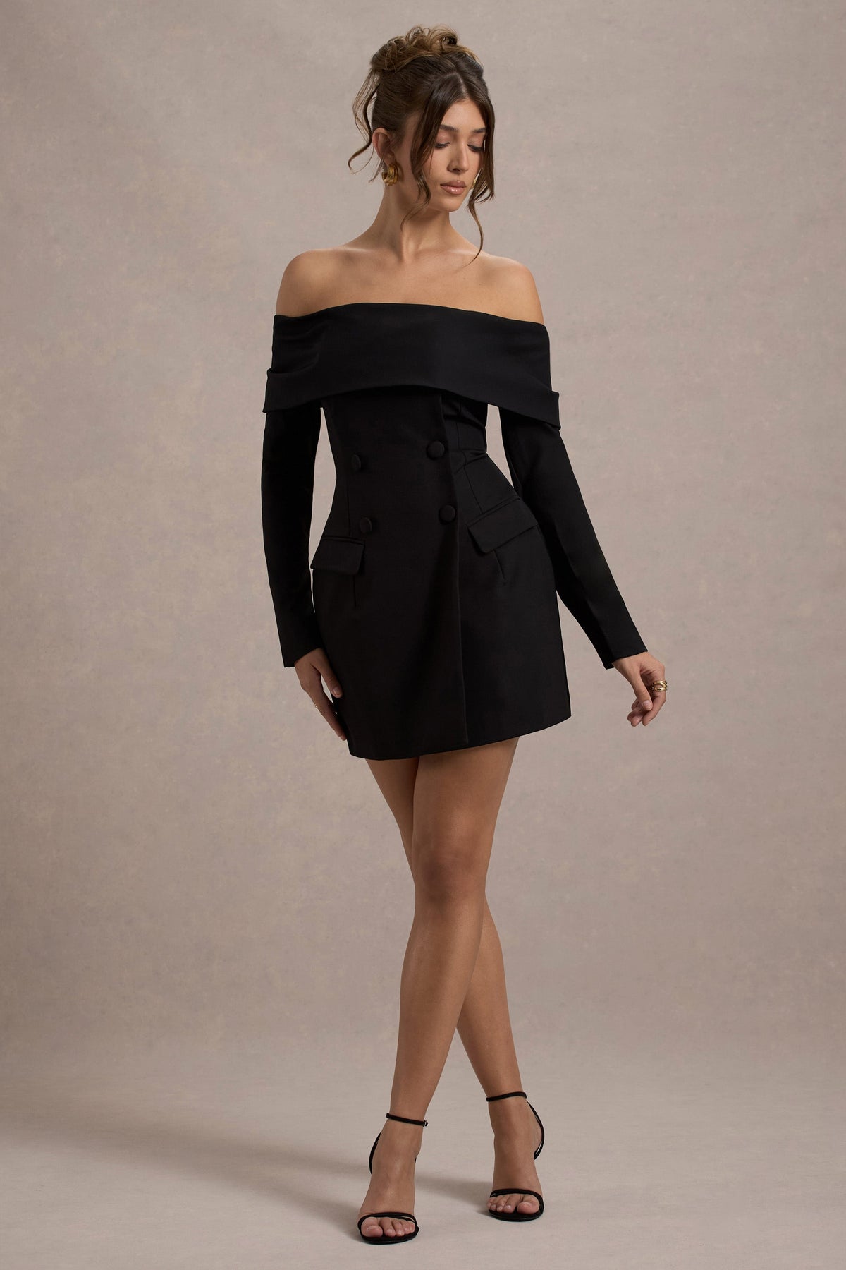 Tara | Black Bardot Tailored Blazer Dress