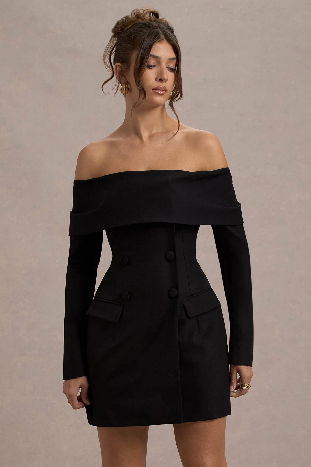 Tara | Black Bardot Tailored Blazer Dress