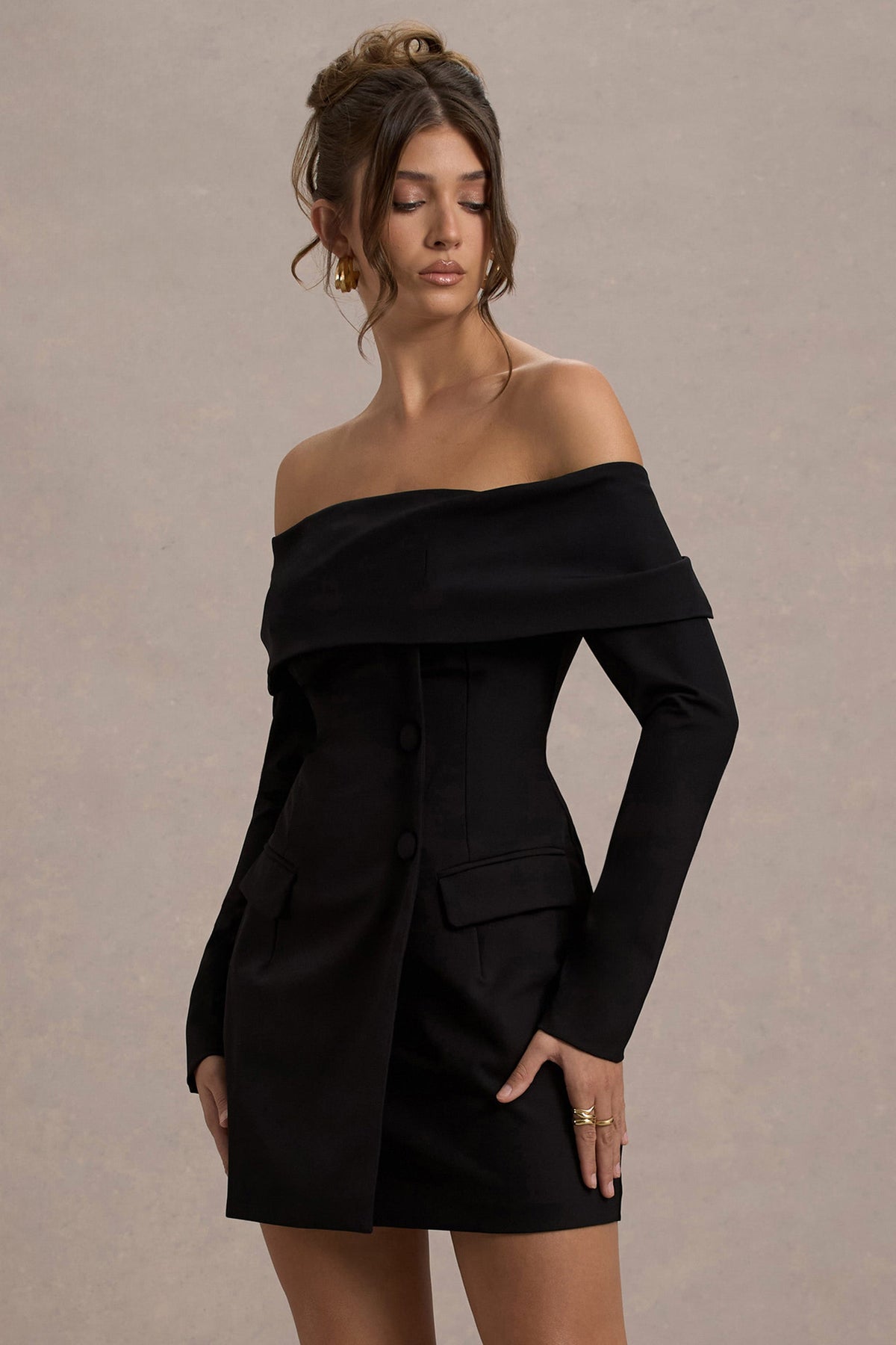 Tara | Black Bardot Tailored Blazer Dress