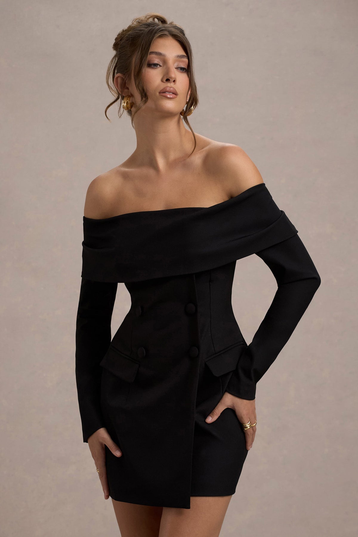 Tara | Black Bardot Tailored Blazer Dress